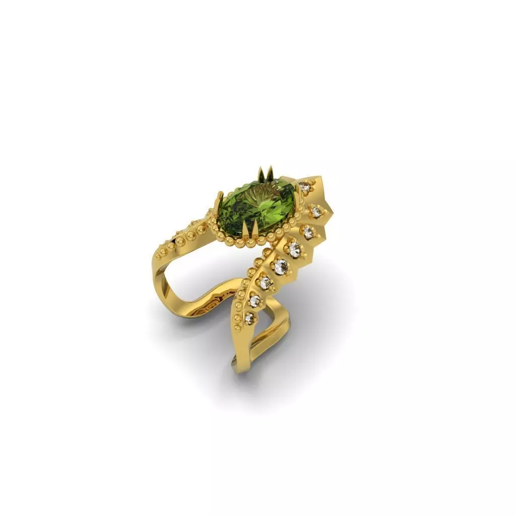 Modern Ring diamonds and central stone - Jewelery 3D - AN 658 3D print model