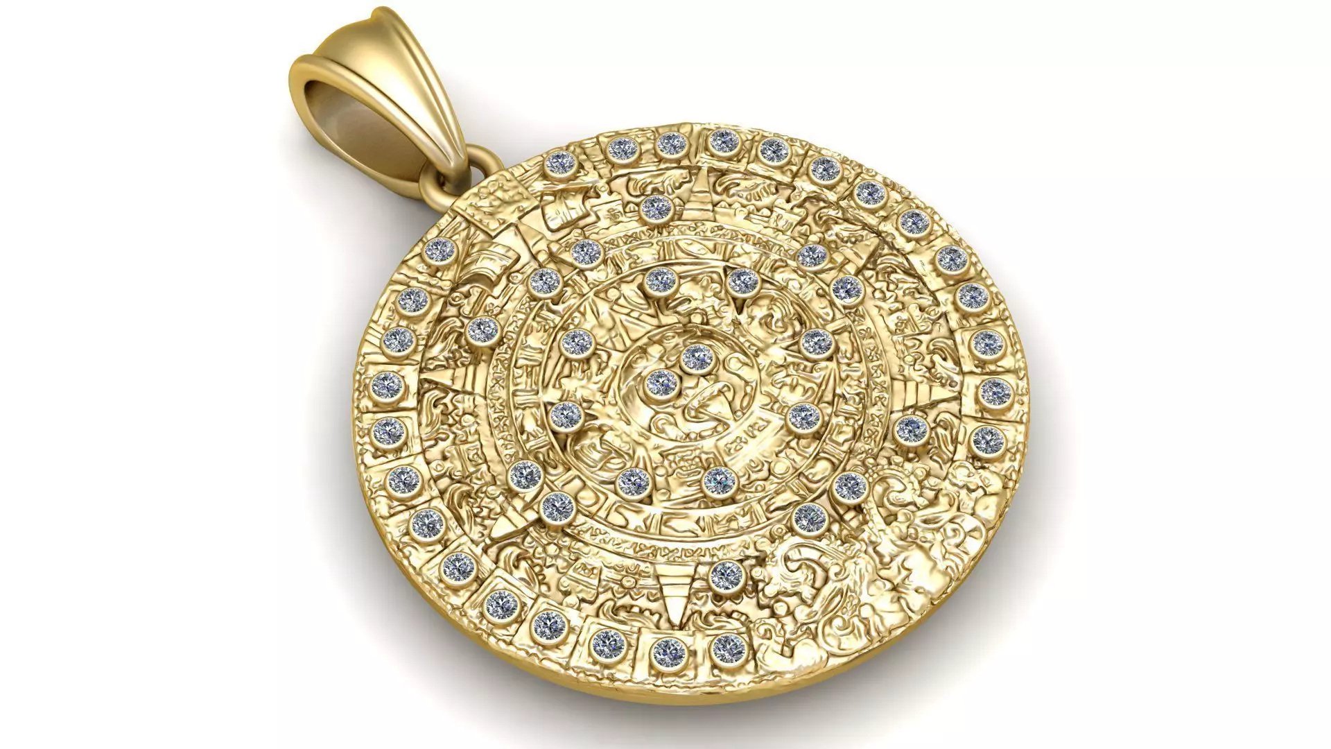 Double Sided Pendant Aztec Calendar Eagle Emblem Design 3D print model_0