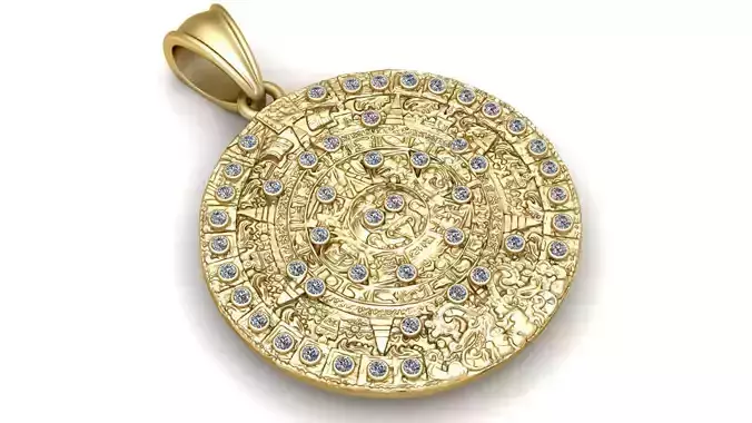 Double Sided  Pendant  Aztec Calendar Eagle Emblem Design