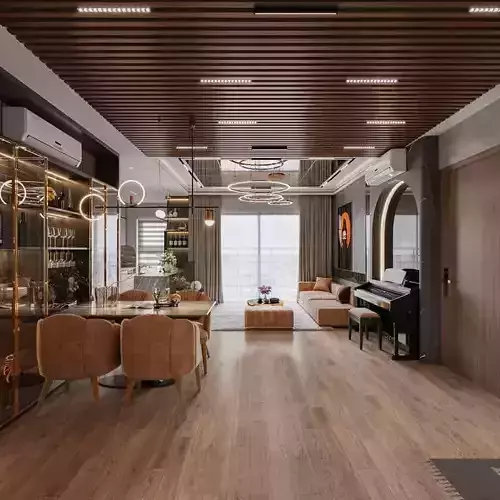 Modern Home Interior  Living Room  Kitchen   Dining Area