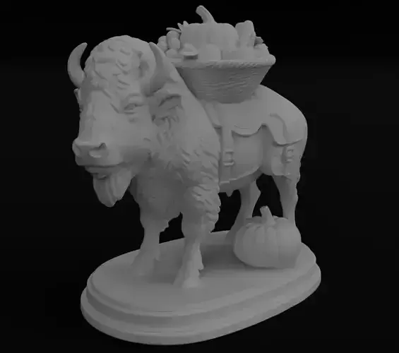 Thanksgiving Bison with Harvest Basket 3D model for 3D Printing 3D print model