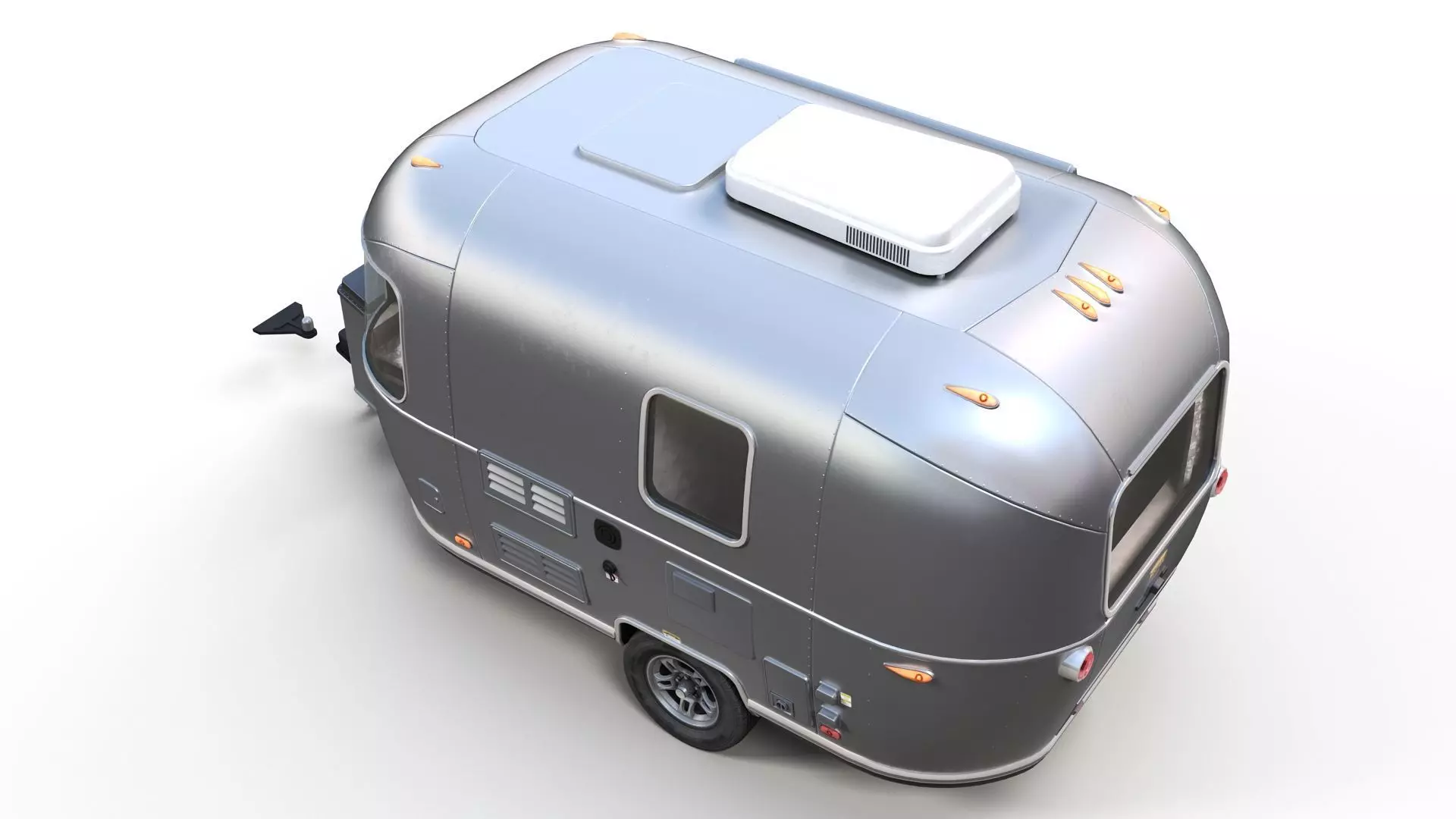 50s American pickup truck with camper trailer Low-poly 3D model_24