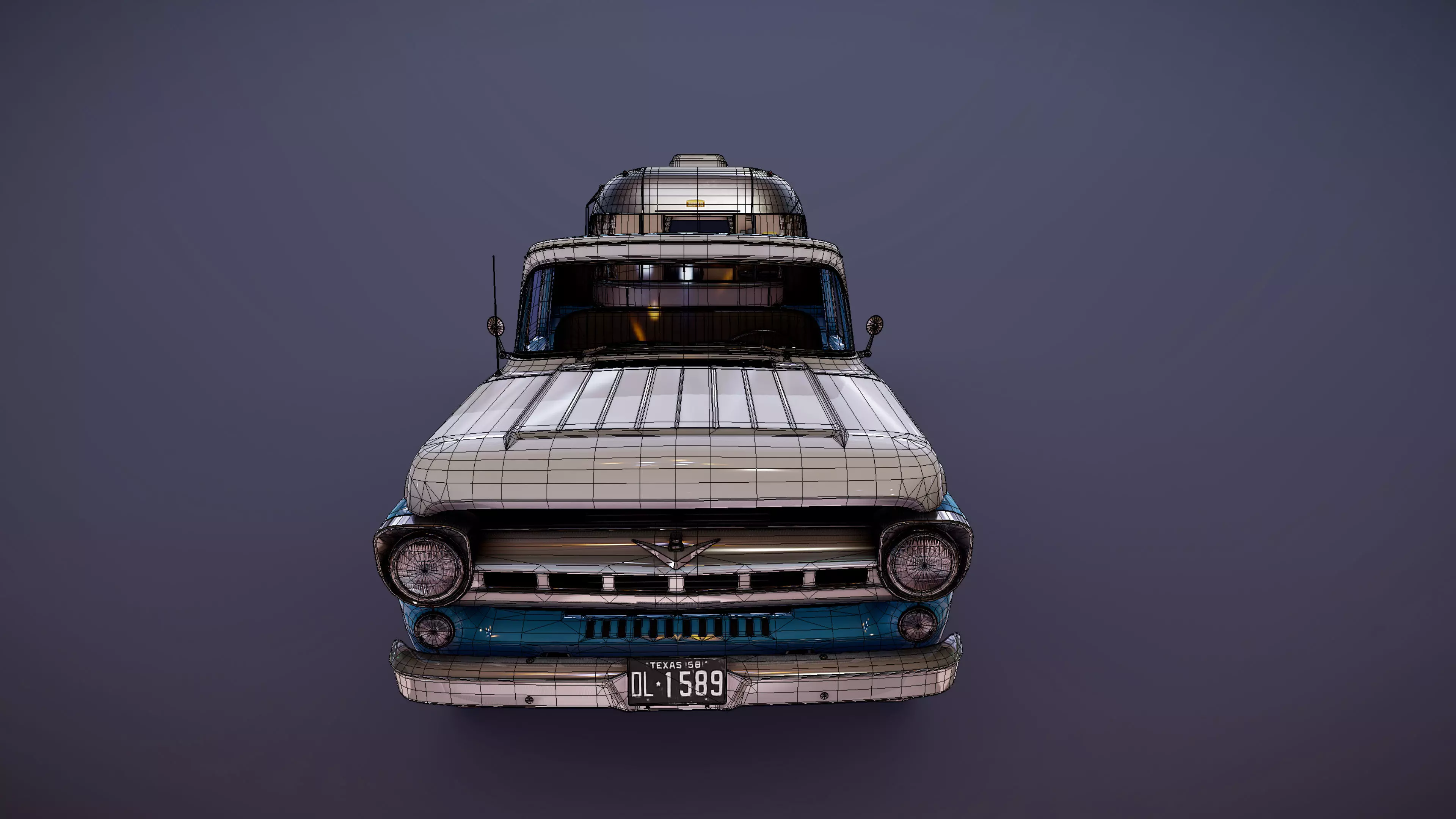 50s American pickup truck with camper trailer Low-poly 3D model_55