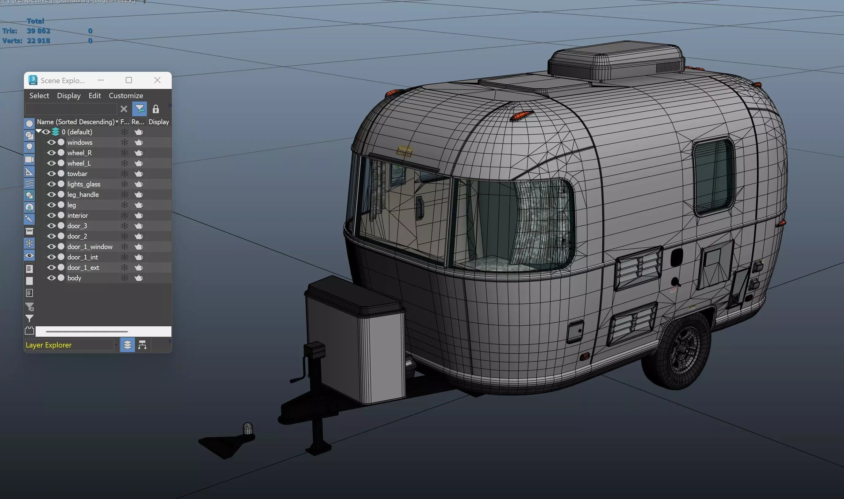 50s American pickup truck with camper trailer Low-poly 3D model_65