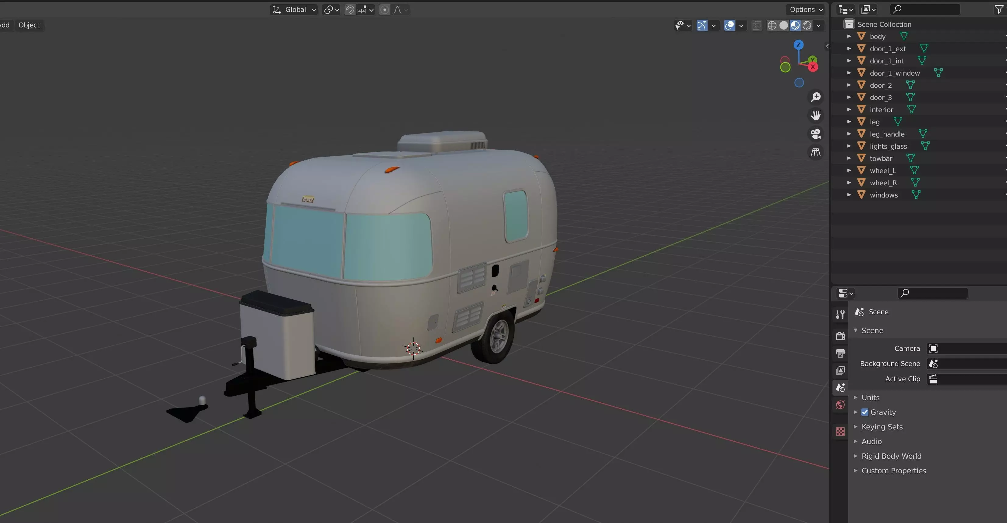 50s American pickup truck with camper trailer Low-poly 3D model_61