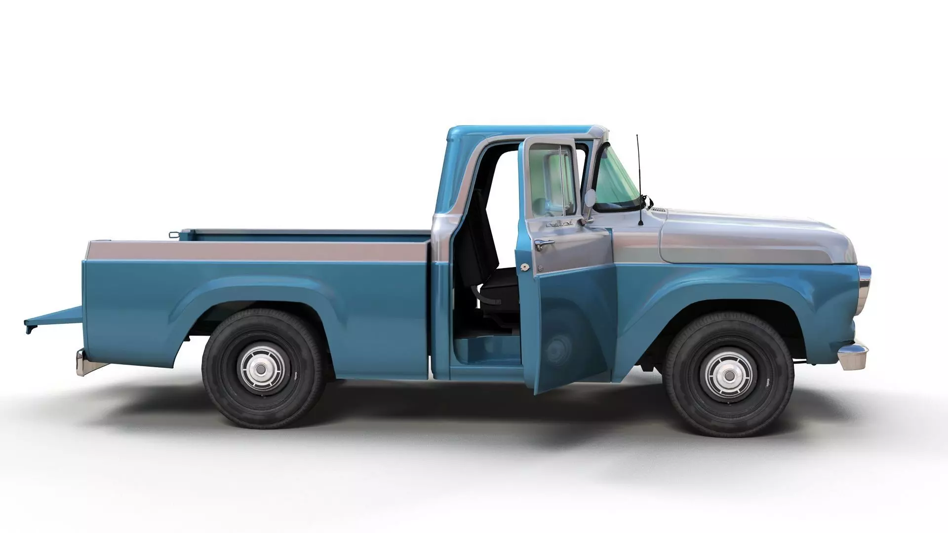 50s American pickup truck with camper trailer Low-poly 3D model_17
