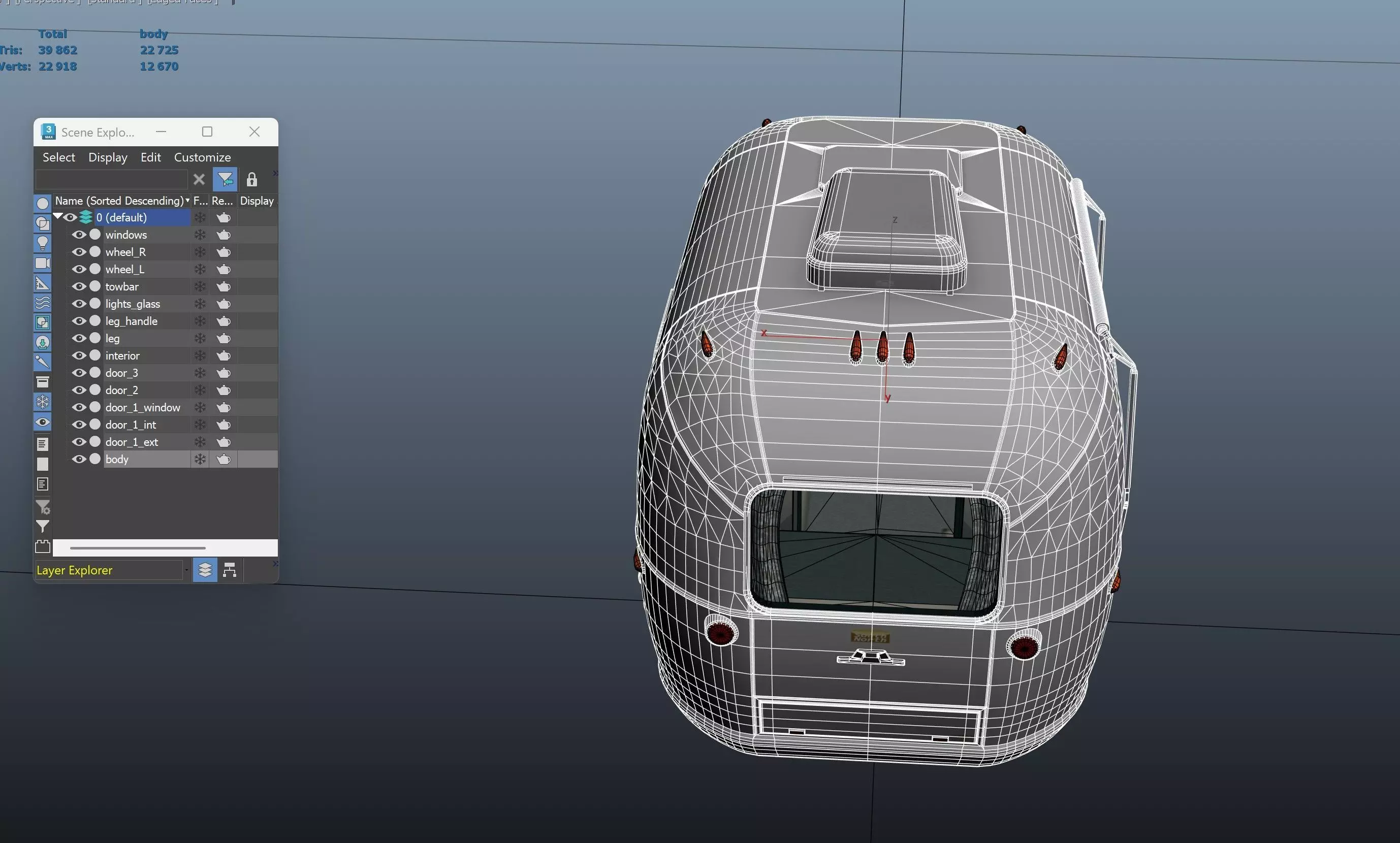 50s American pickup truck with camper trailer Low-poly 3D model_68