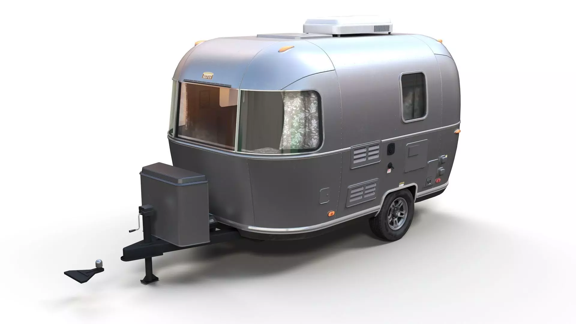 50s American pickup truck with camper trailer Low-poly 3D model_25