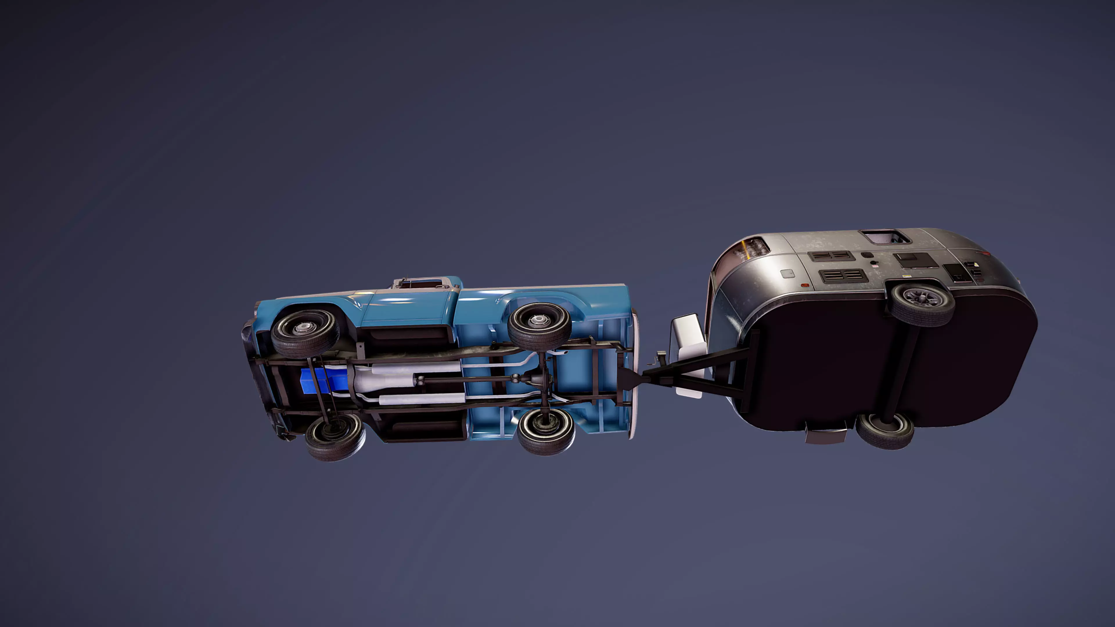 50s American pickup truck with camper trailer Low-poly 3D model_44