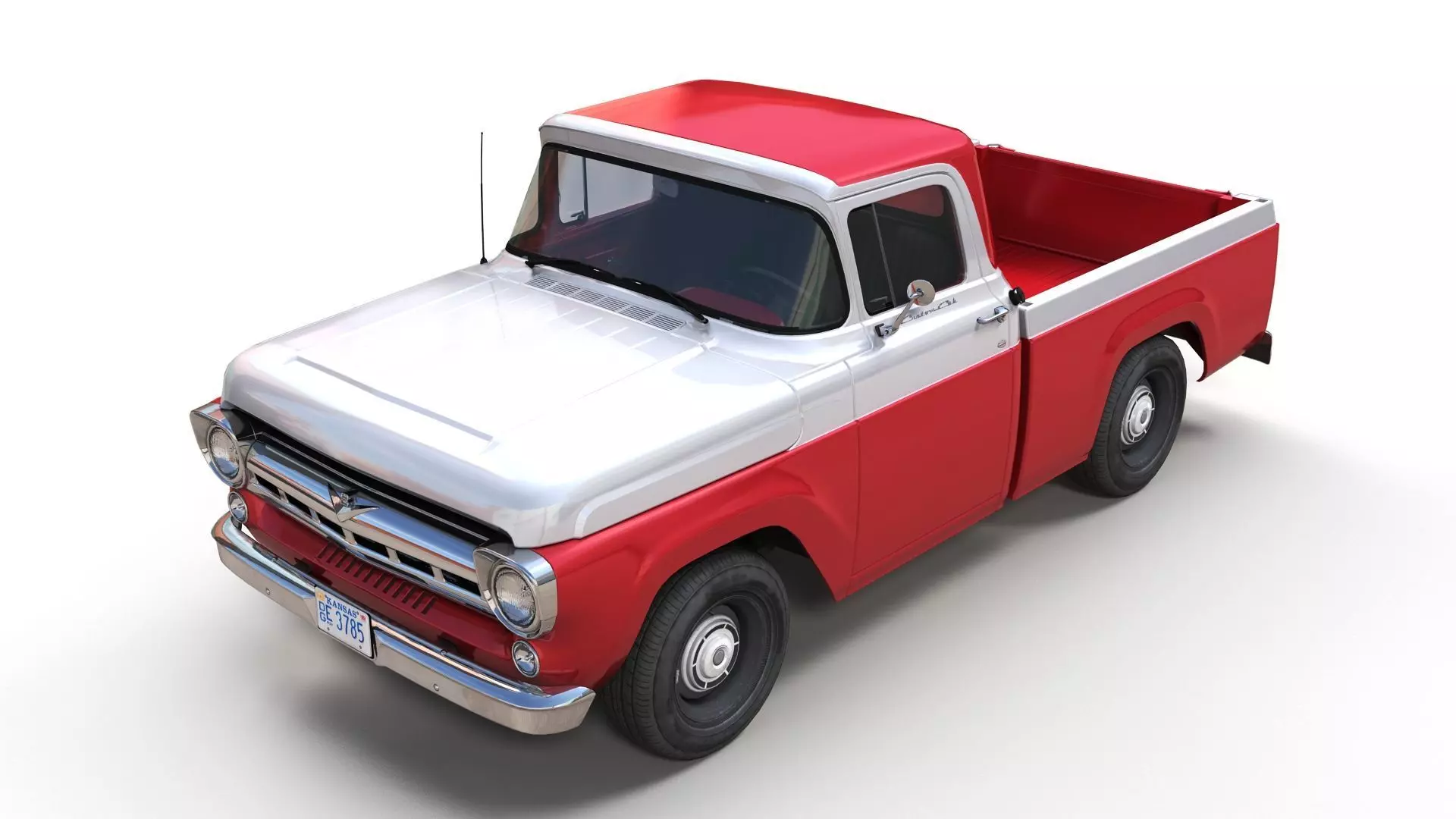 50s American pickup truck with camper trailer Low-poly 3D model_1