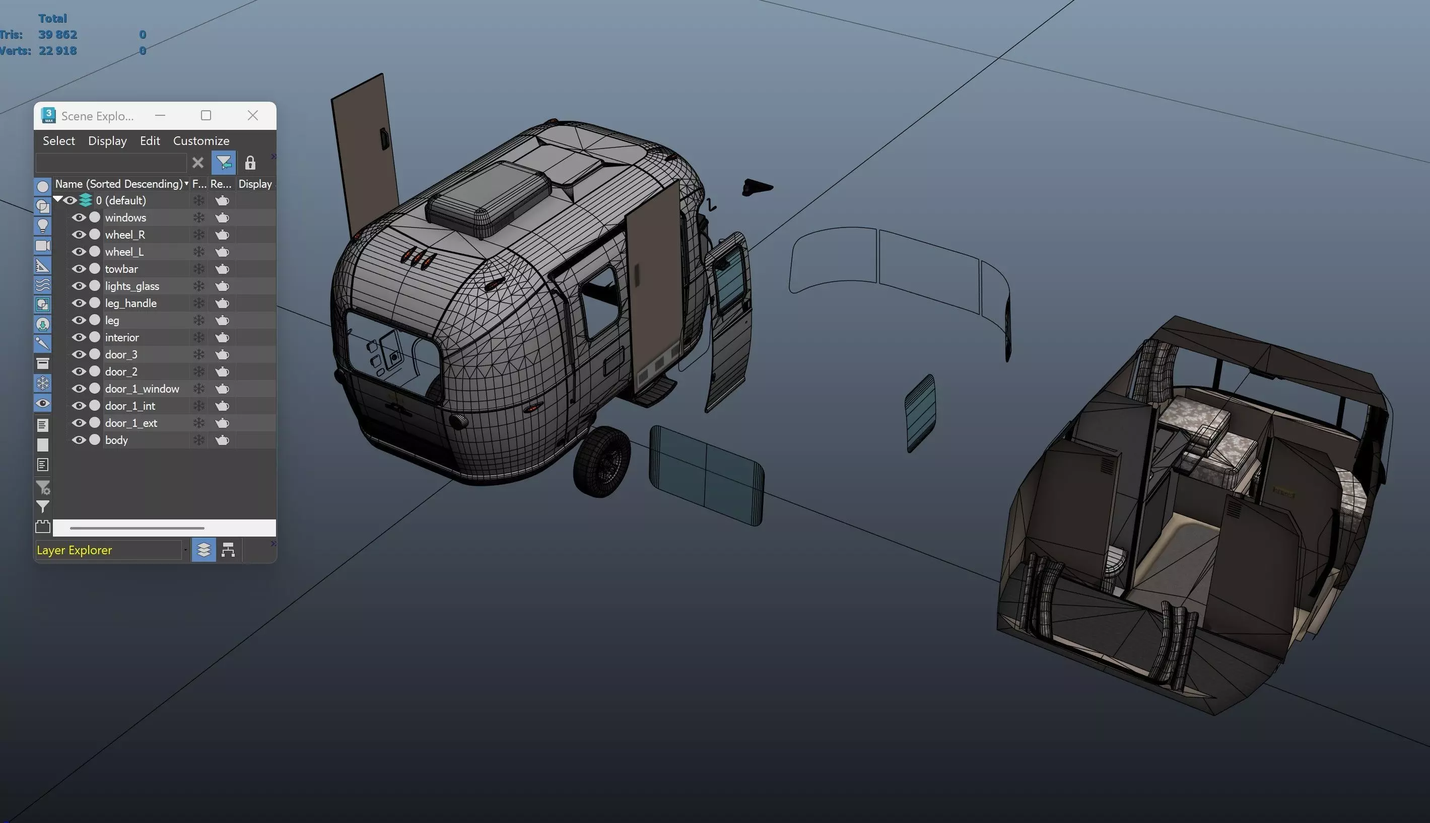 50s American pickup truck with camper trailer Low-poly 3D model_70