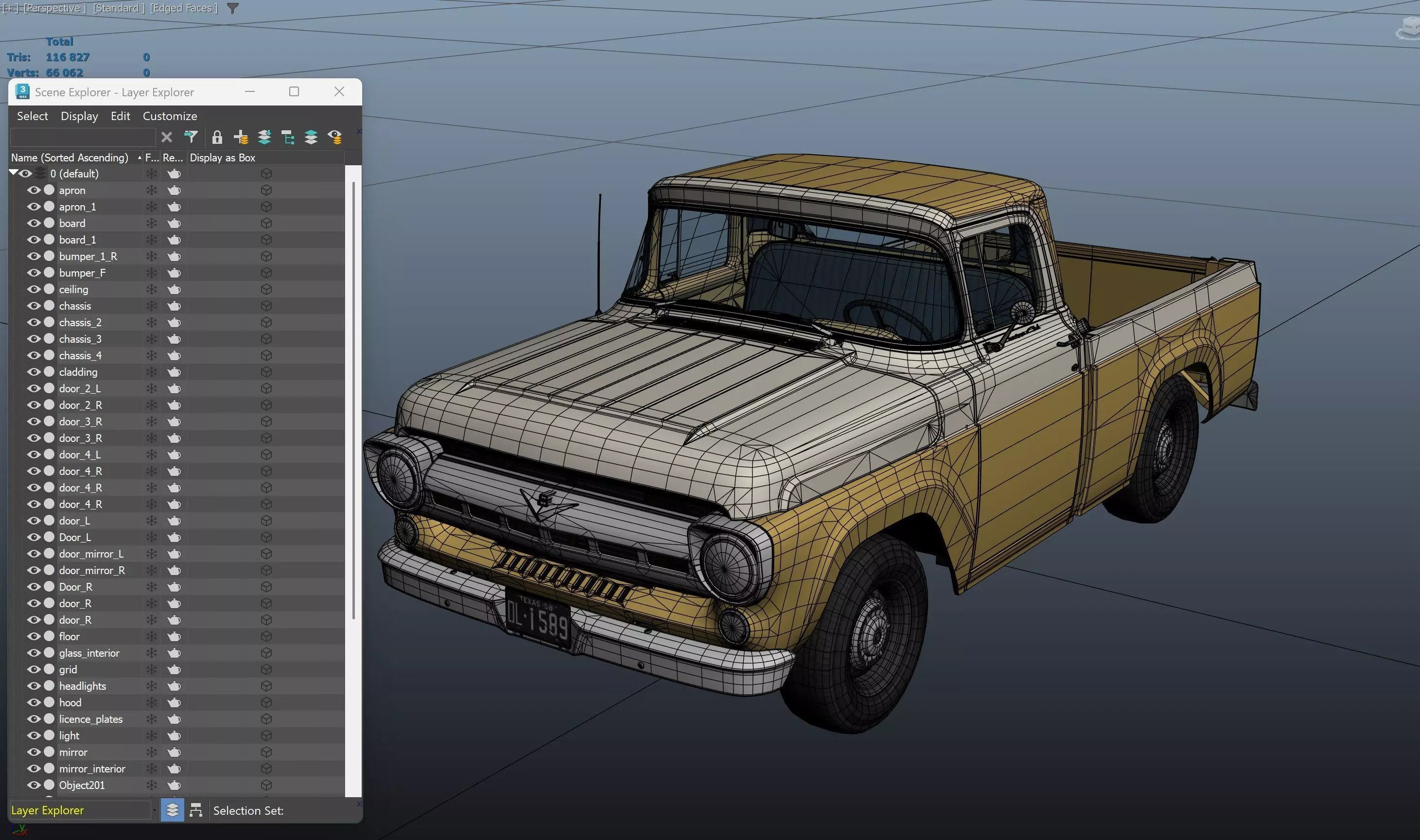 50s American pickup truck with camper trailer Low-poly 3D model_56