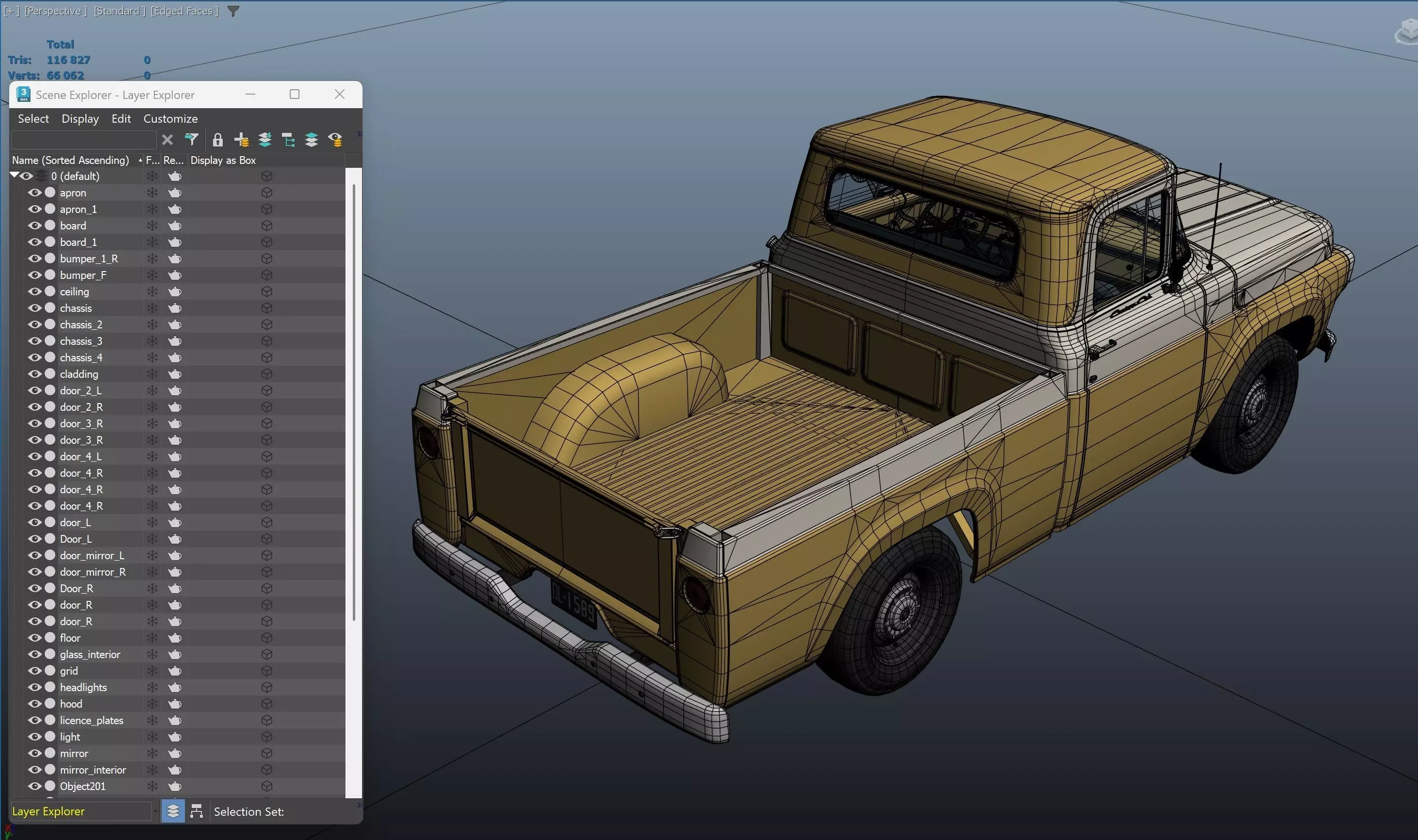 50s American pickup truck with camper trailer Low-poly 3D model_57