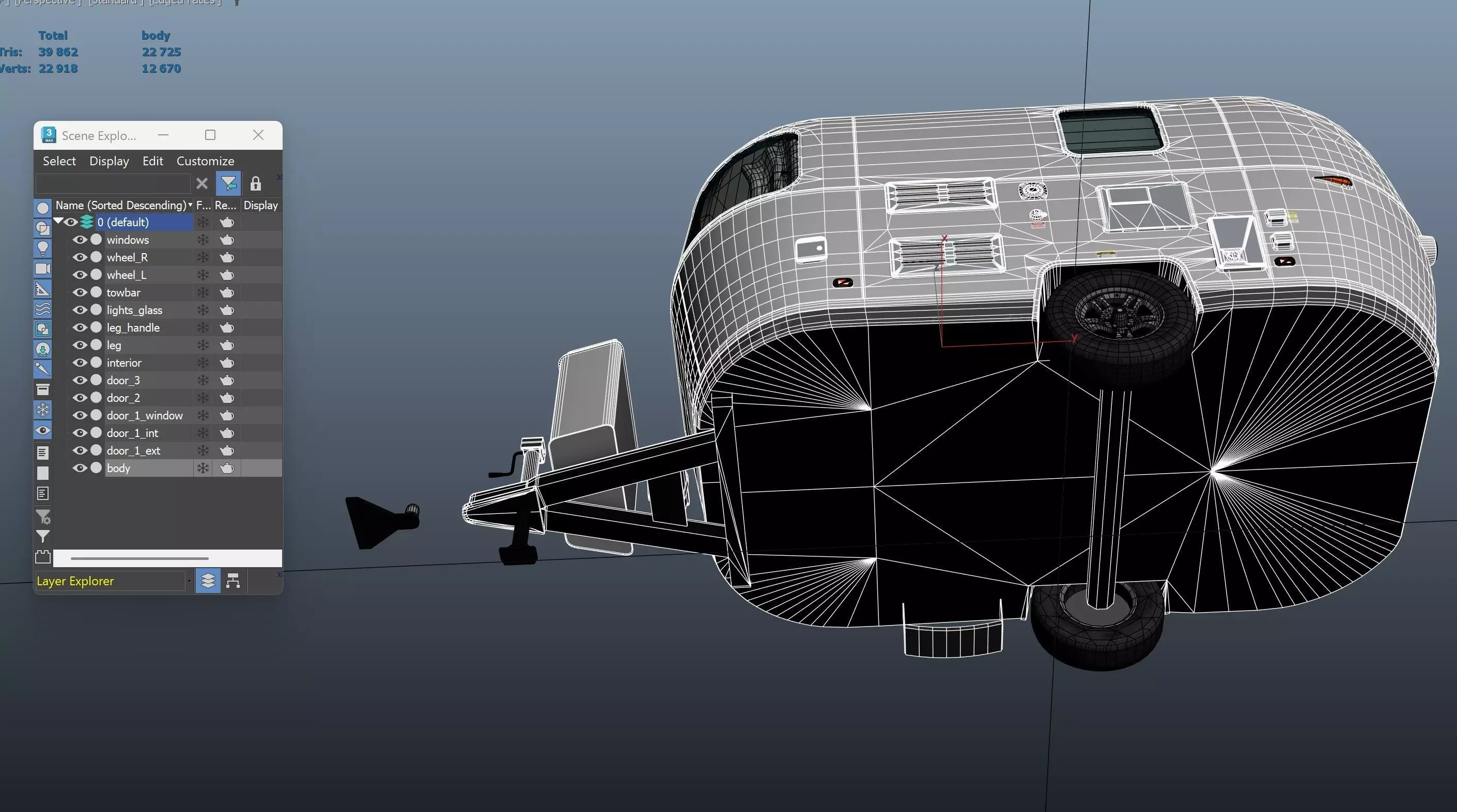 50s American pickup truck with camper trailer Low-poly 3D model_66