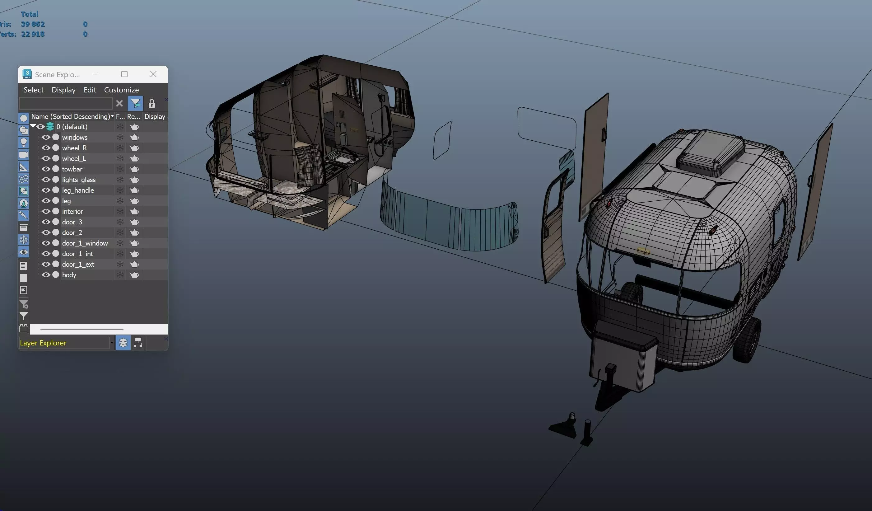 50s American pickup truck with camper trailer Low-poly 3D model_71