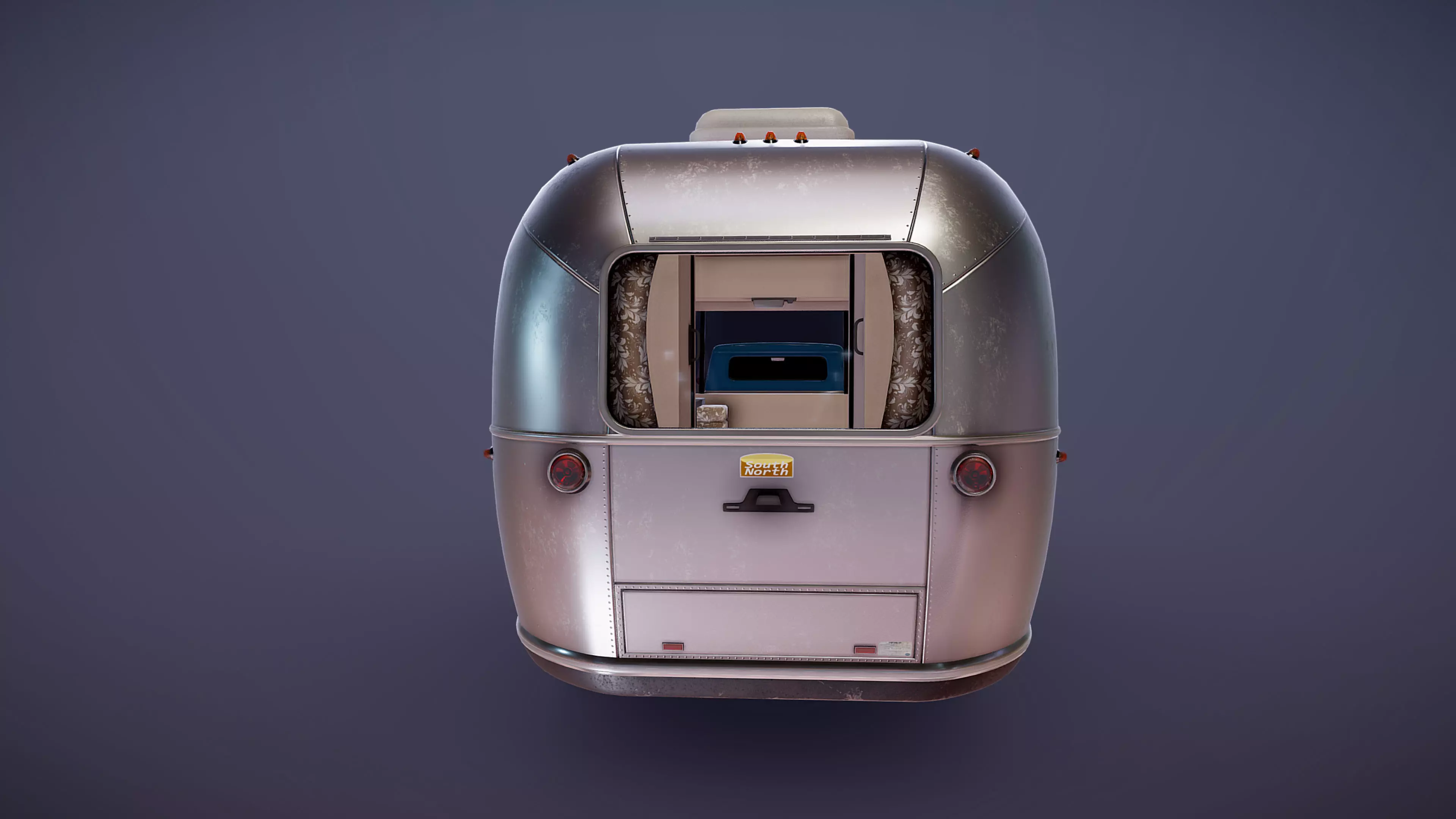 50s American pickup truck with camper trailer Low-poly 3D model_43