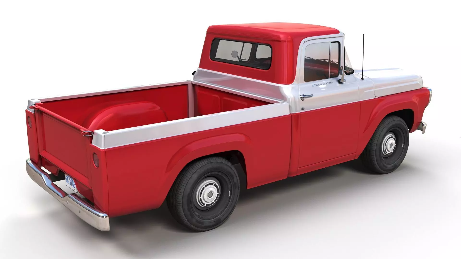 50s American pickup truck with camper trailer Low-poly 3D model_2