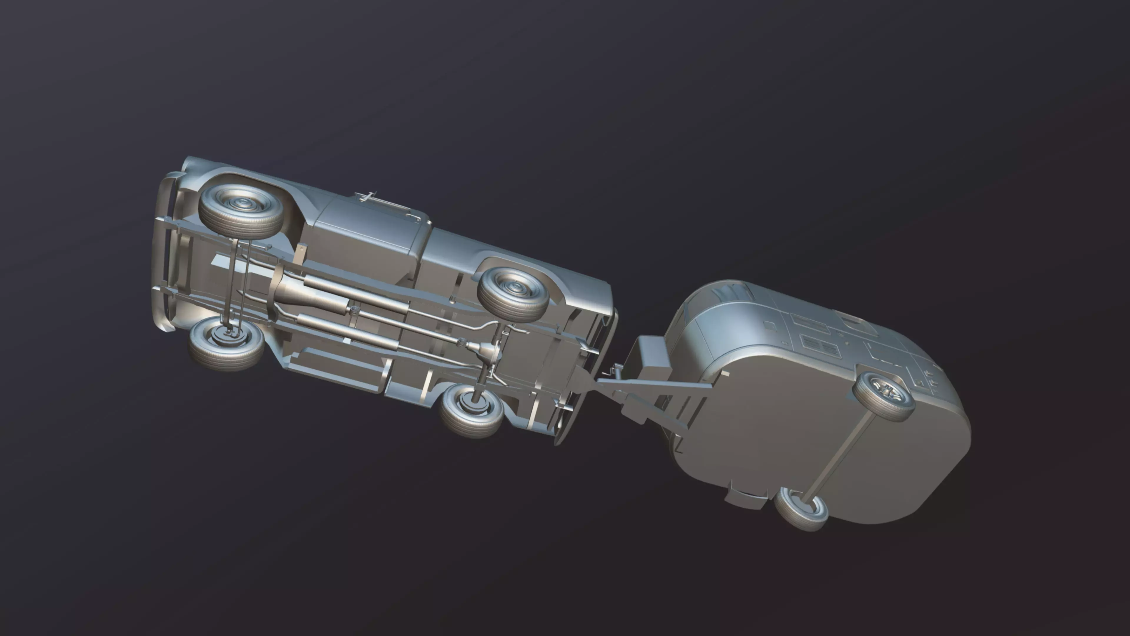 50s American pickup truck with camper trailer Low-poly 3D model_53