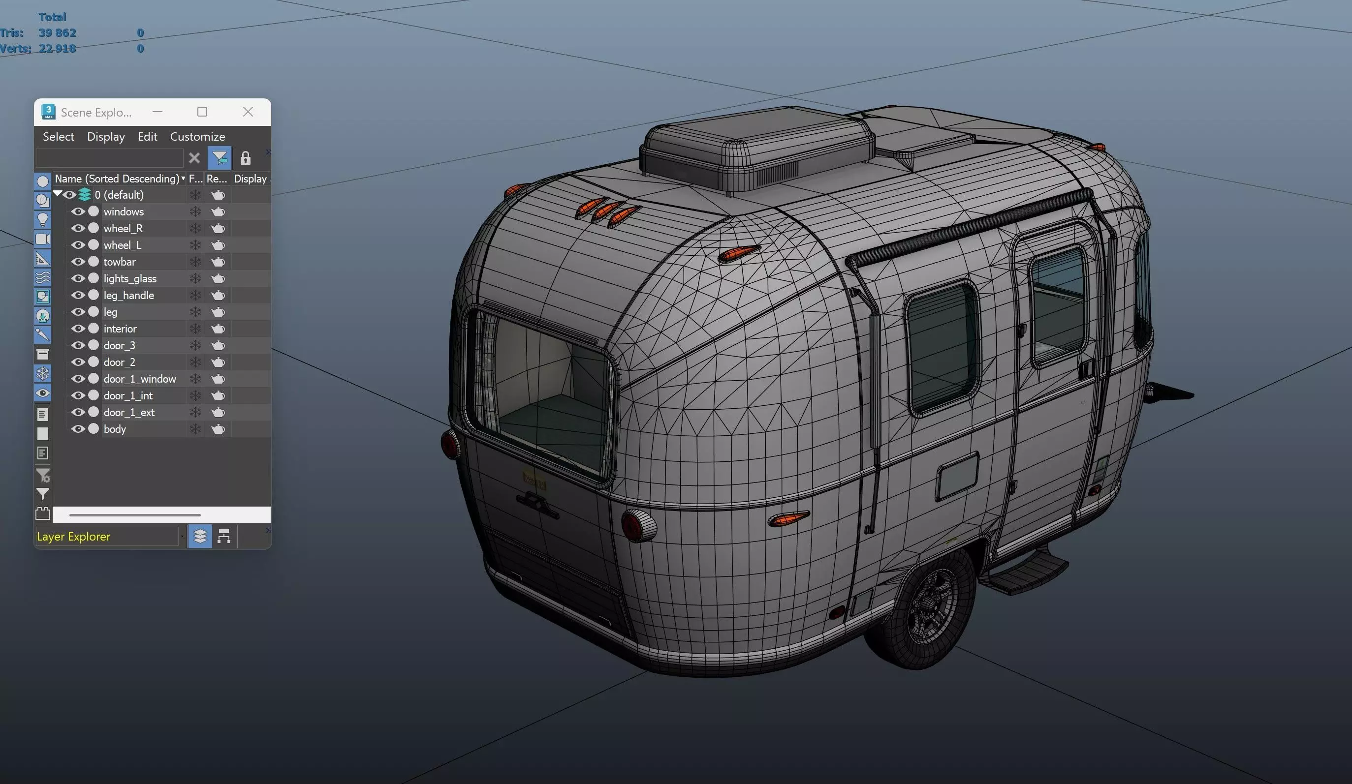 50s American pickup truck with camper trailer Low-poly 3D model_63