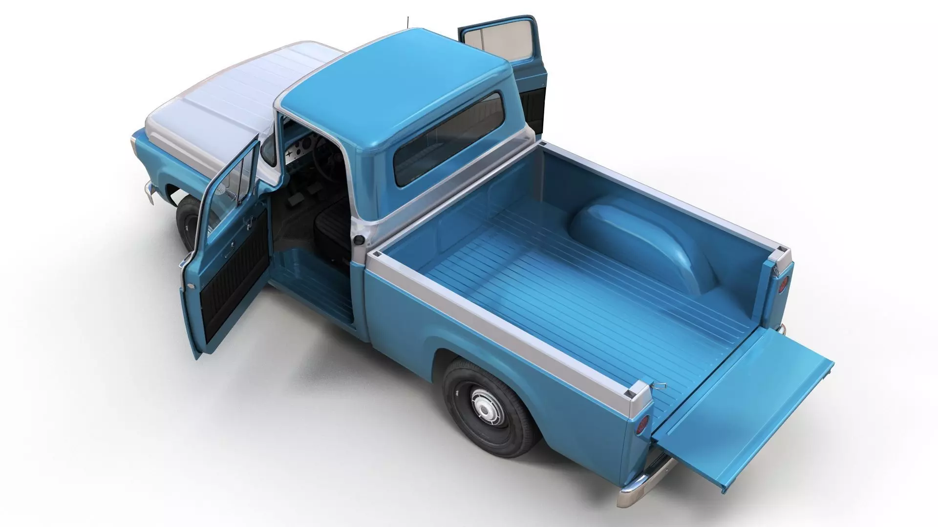 50s American pickup truck with camper trailer Low-poly 3D model_18