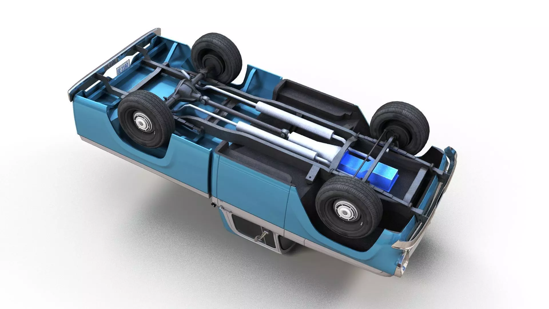 50s American pickup truck with camper trailer Low-poly 3D model_21