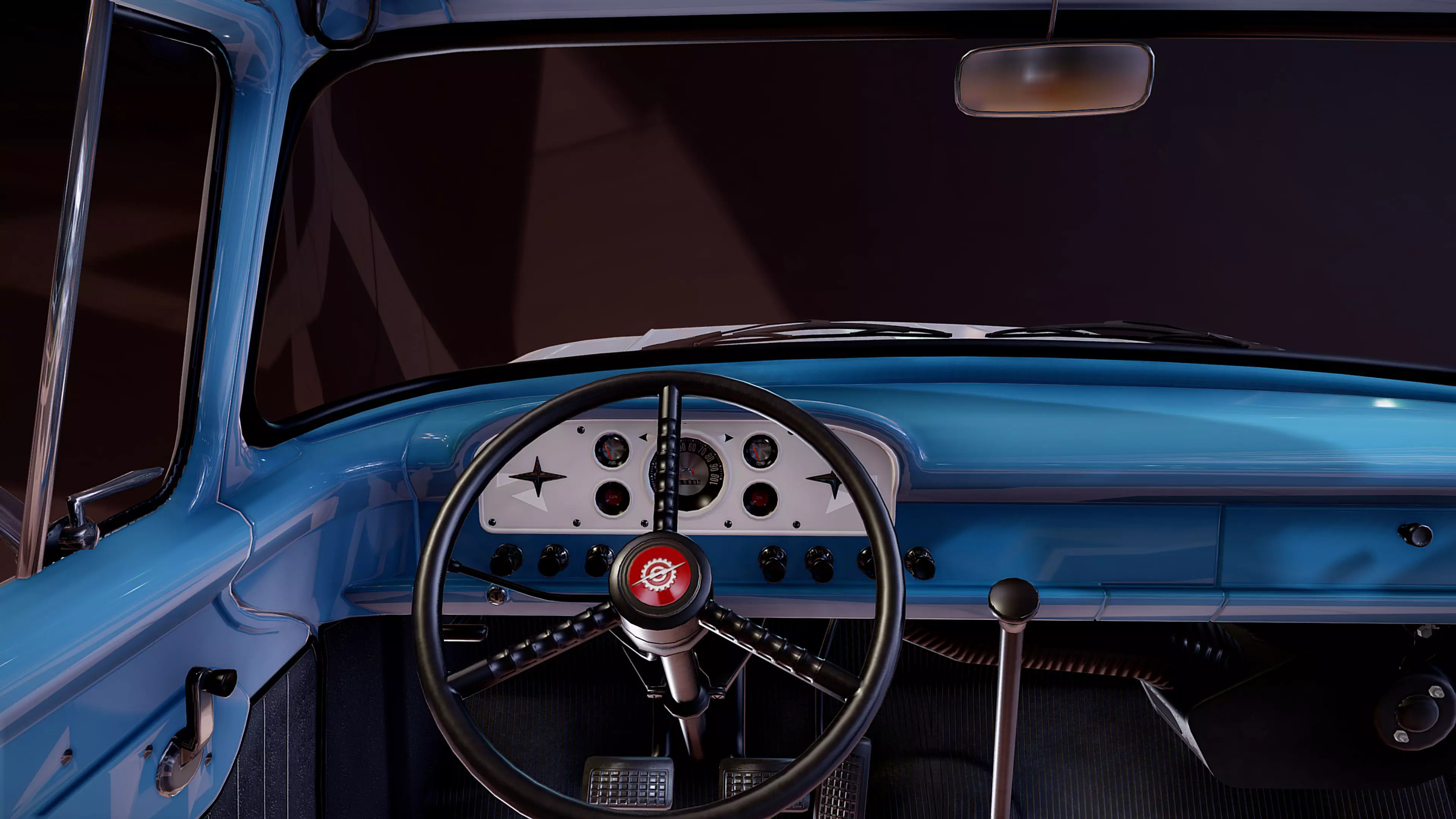 50s American pickup truck with camper trailer Low-poly 3D model_42