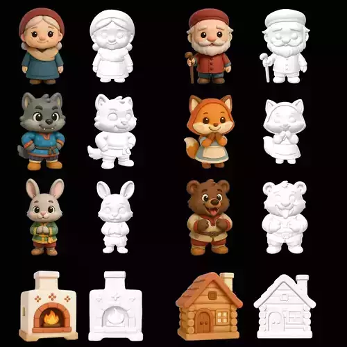 KOLOBOK WORLD - COMPLETE VILLAGE TALE SET - 13 STL FIGURES 