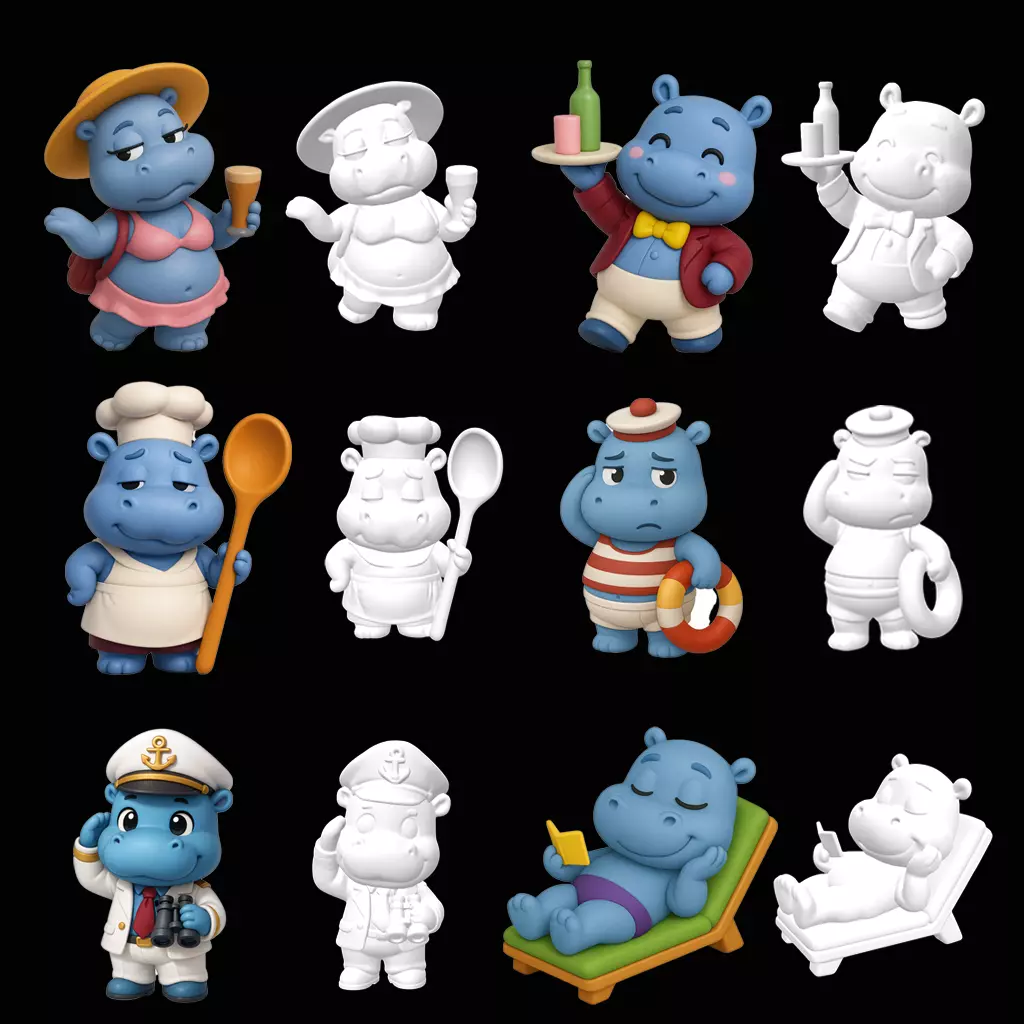 HIPPO HOLIDAYS SET 3D print model_1