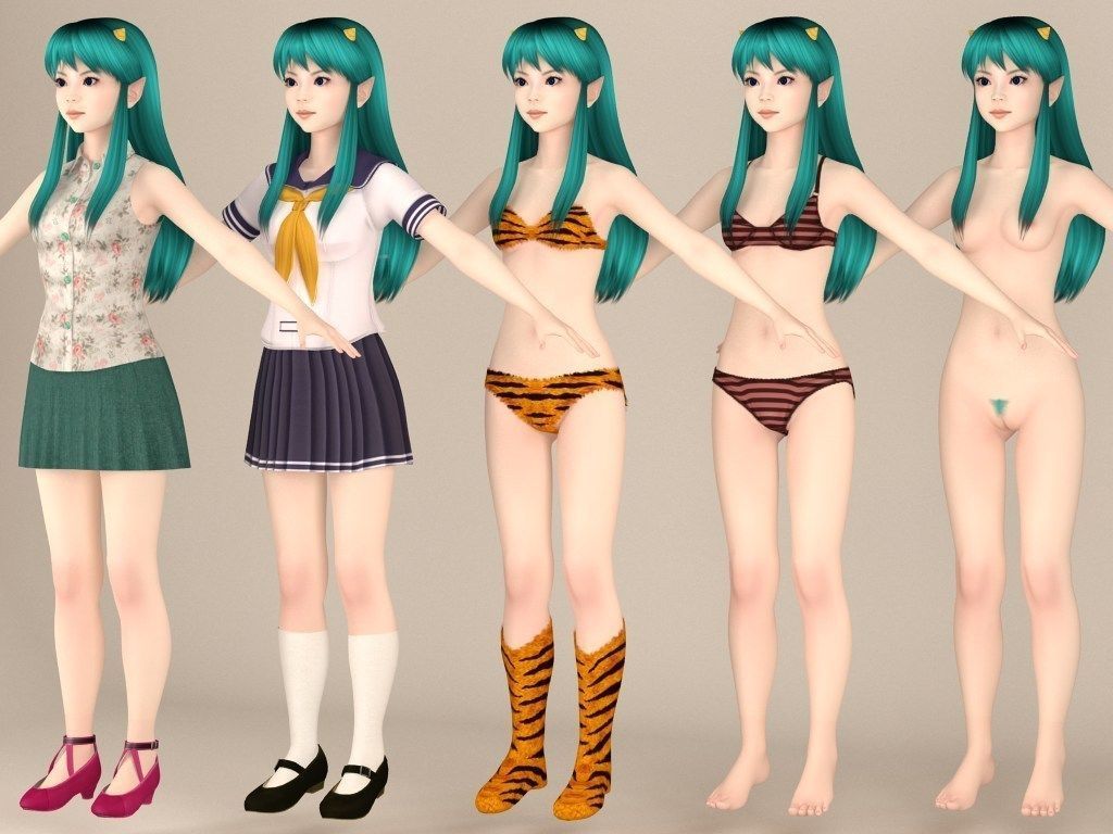 T pose nonrigged model of Lum with various outfit 3D model_3
