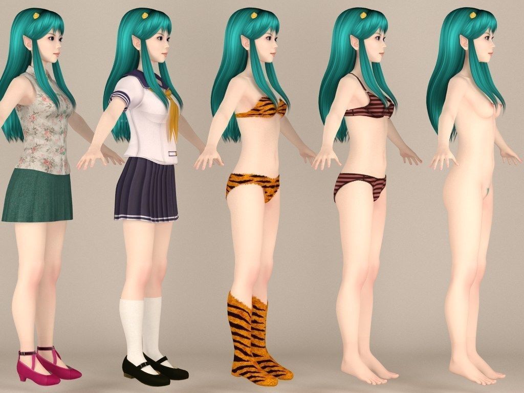 T pose nonrigged model of Lum with various outfit 3D model_6