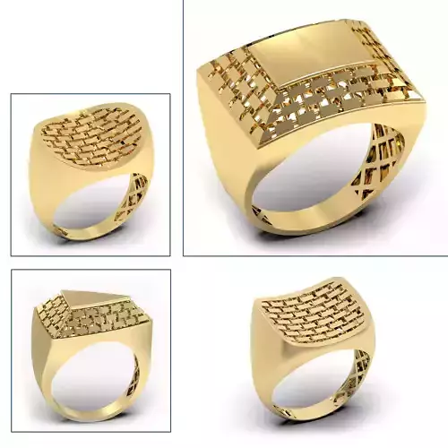 Brick Pattern Gold Ring Set 3D Printable Jewelry