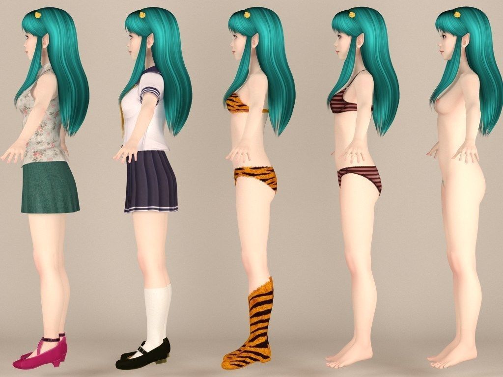 T pose rigged model of Lum with various outfit 3D model_5