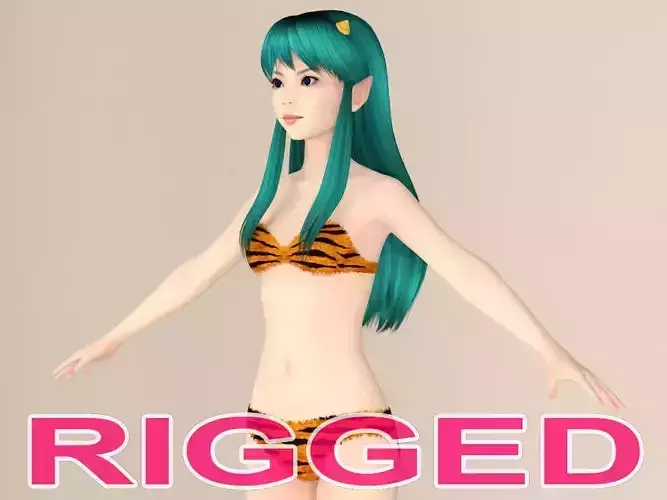T pose rigged model of Lum with various outfit 3D model
