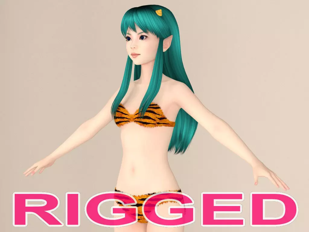 T pose rigged model of Lum with various outfit 3D model_0