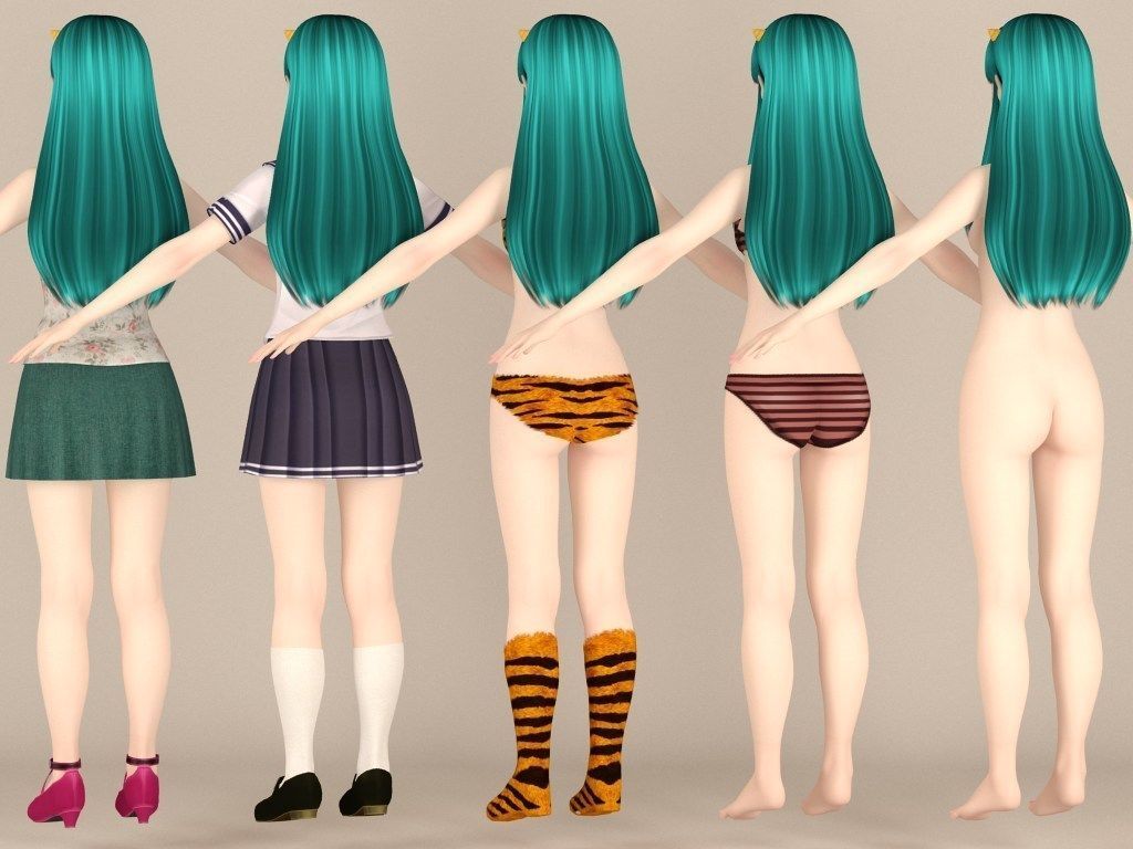 T pose rigged model of Lum with various outfit 3D model_6