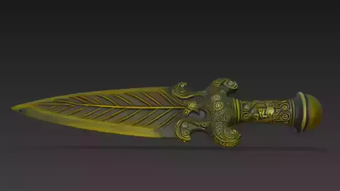 Ornate Golden Dagger 3D Model