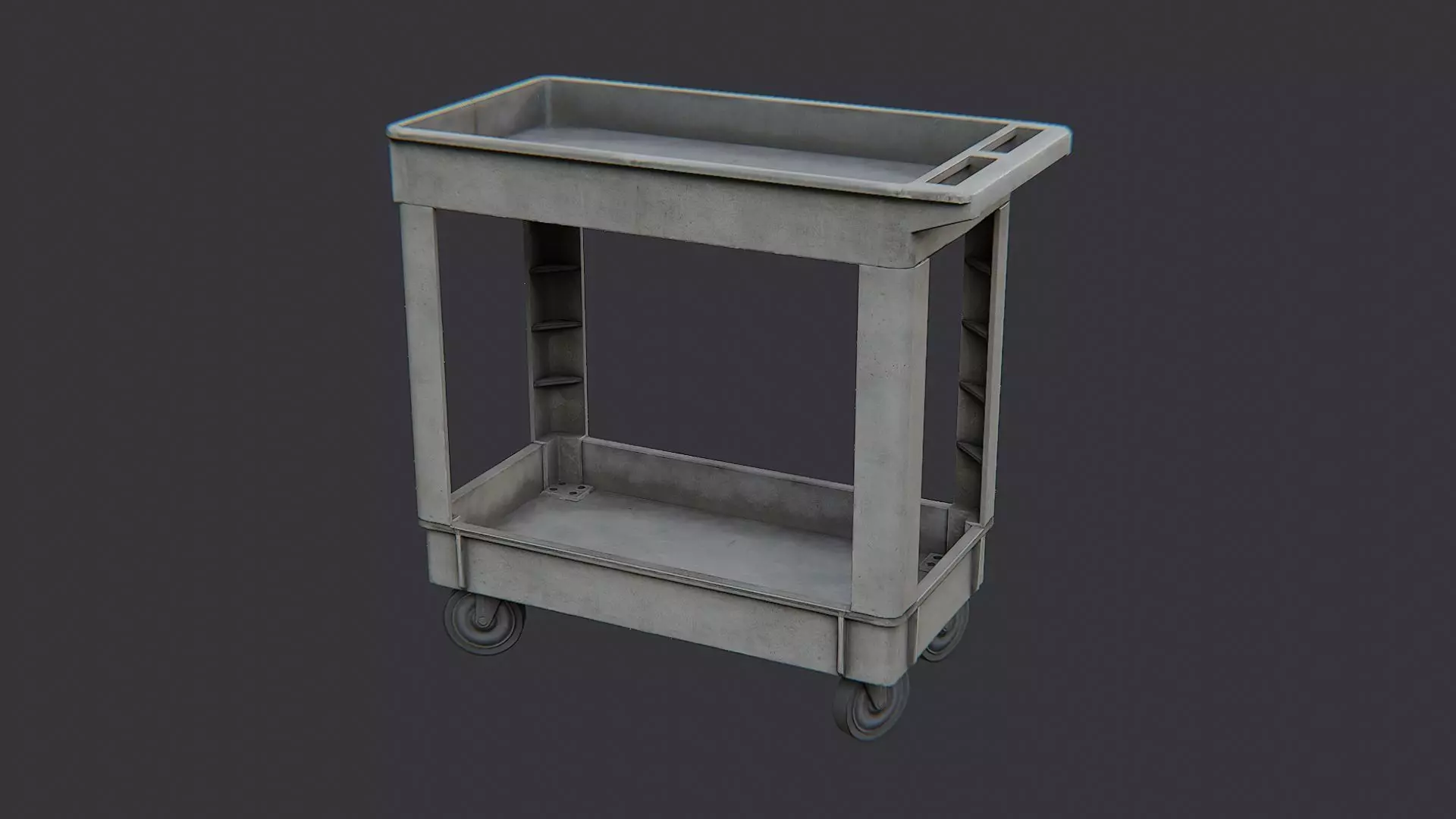 Plastic Utility Cart On Wheels With Shelves Low-poly 3D model_1