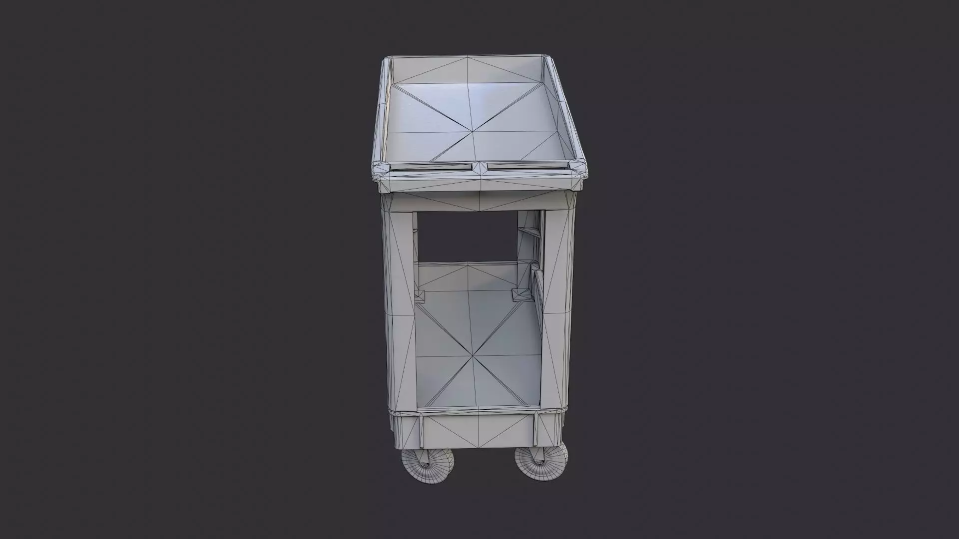 Plastic Utility Cart On Wheels With Shelves Low-poly 3D model_7