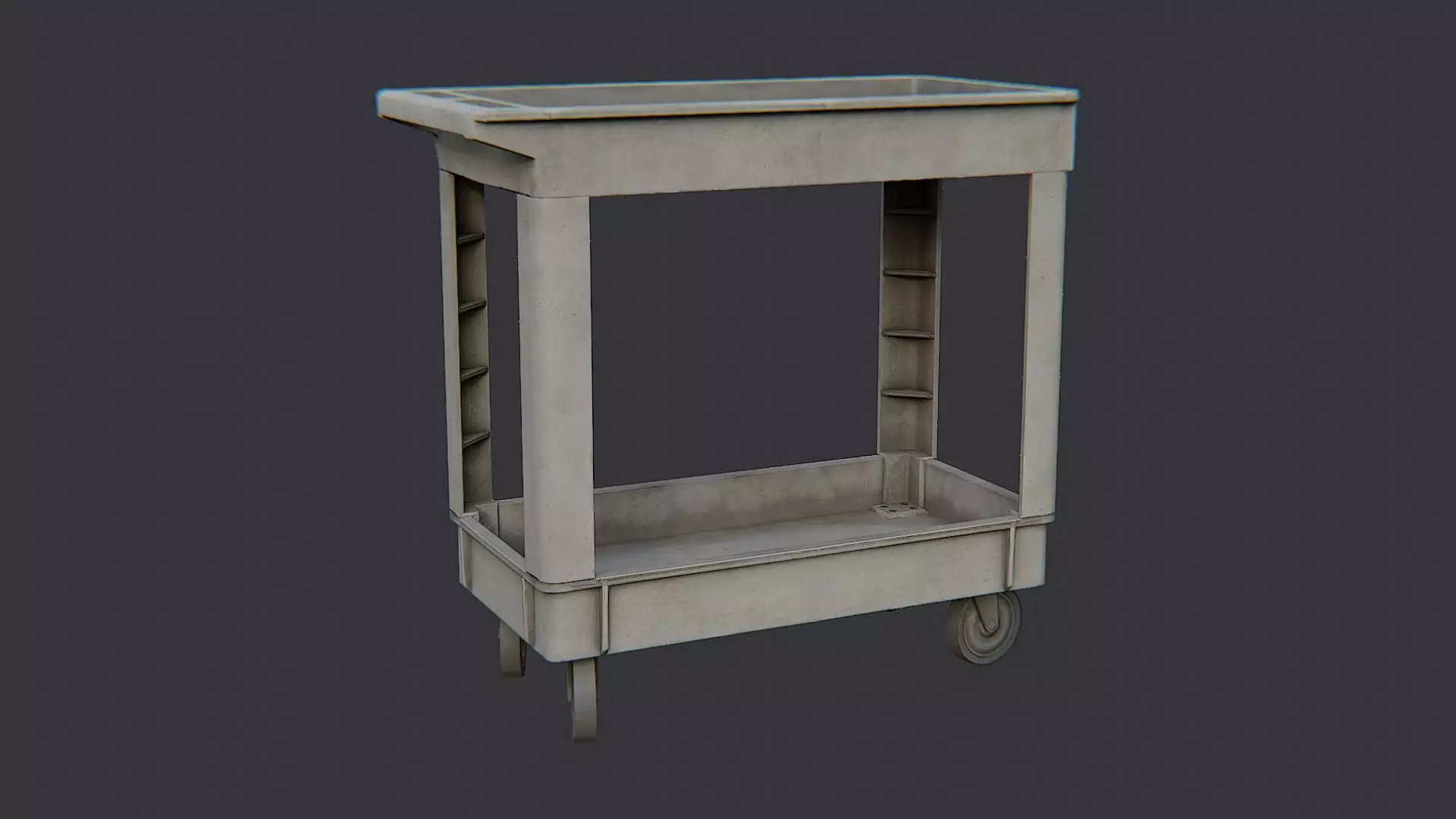 Plastic Utility Cart On Wheels With Shelves Low-poly 3D model_2