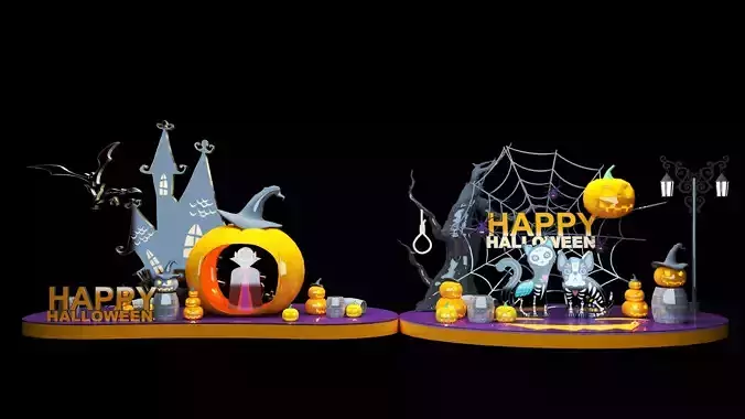 Happy Halloween Pumpkins Scene 02