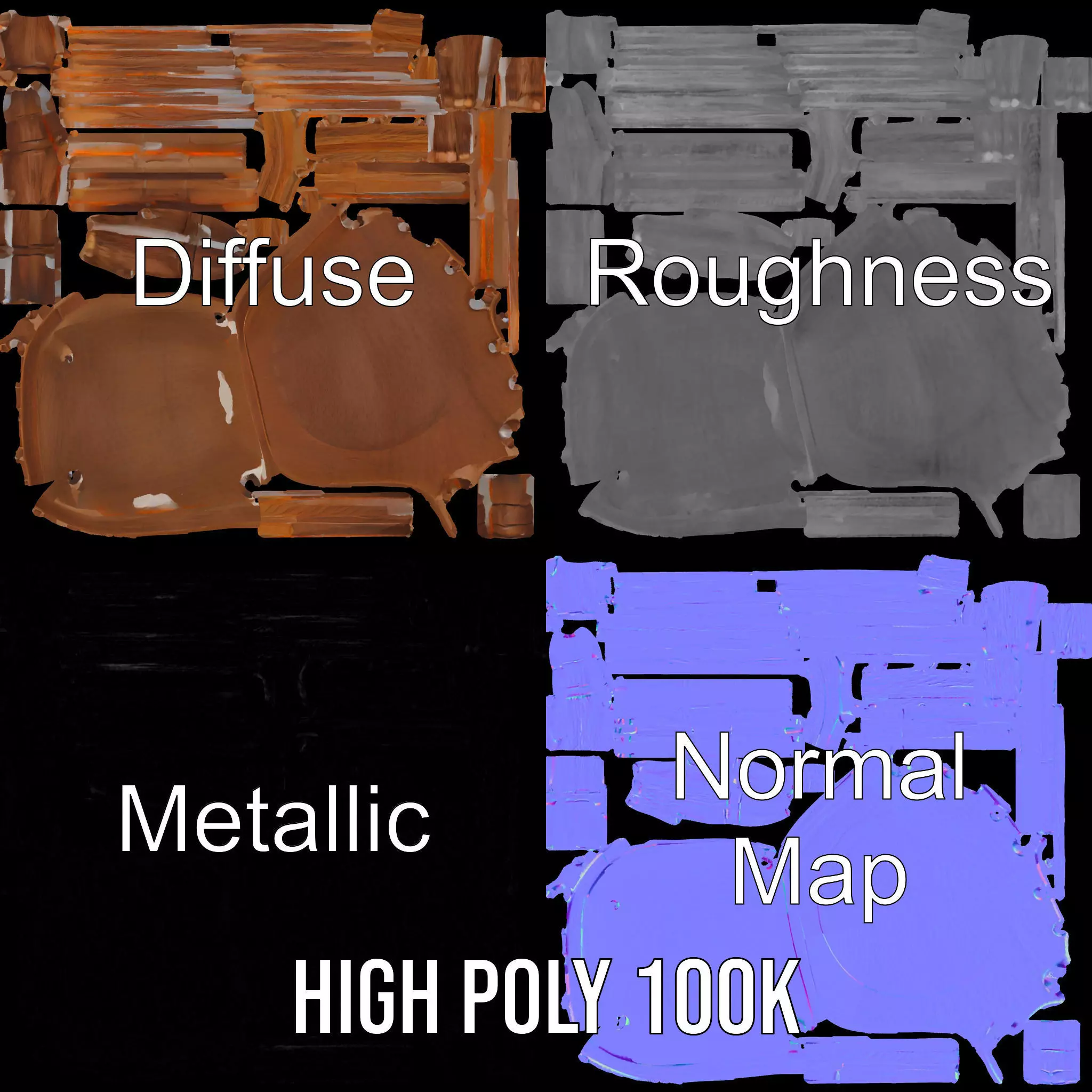 Classic Wooden Chair model pack Low-poly 3D model_3