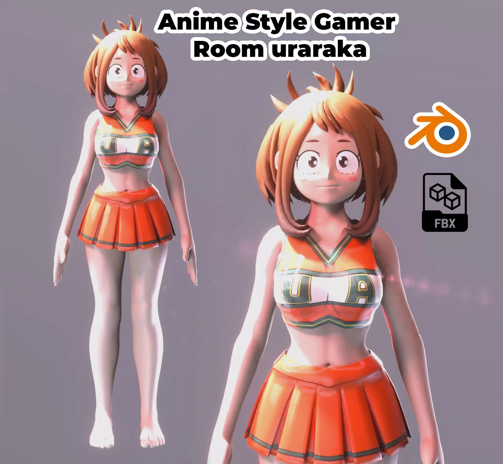 Uraraka anime Style Gamer Room Low-poly 3D model_0