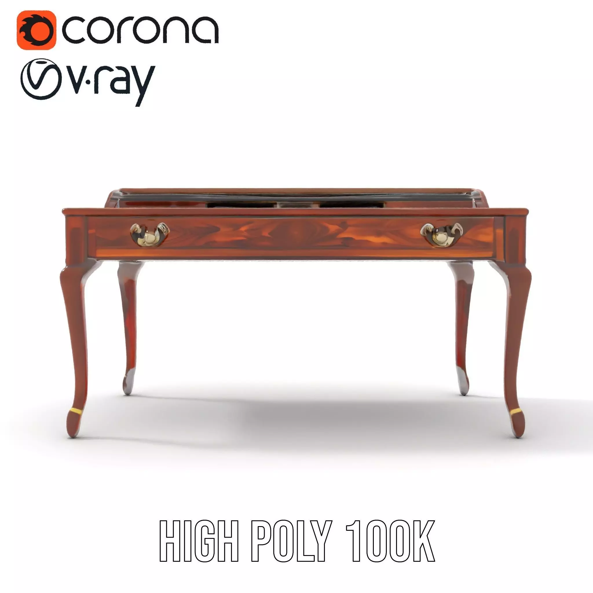 Classic Mahogany Desk model pack Low-poly 3D model_25