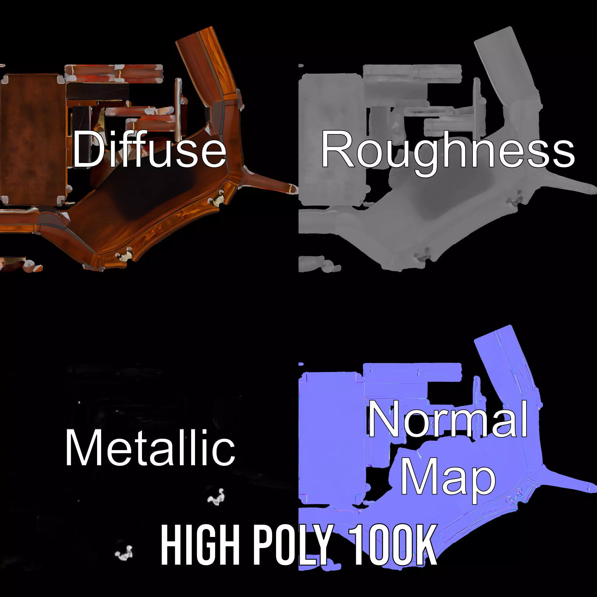 Classic Mahogany Desk model pack Low-poly 3D model_3