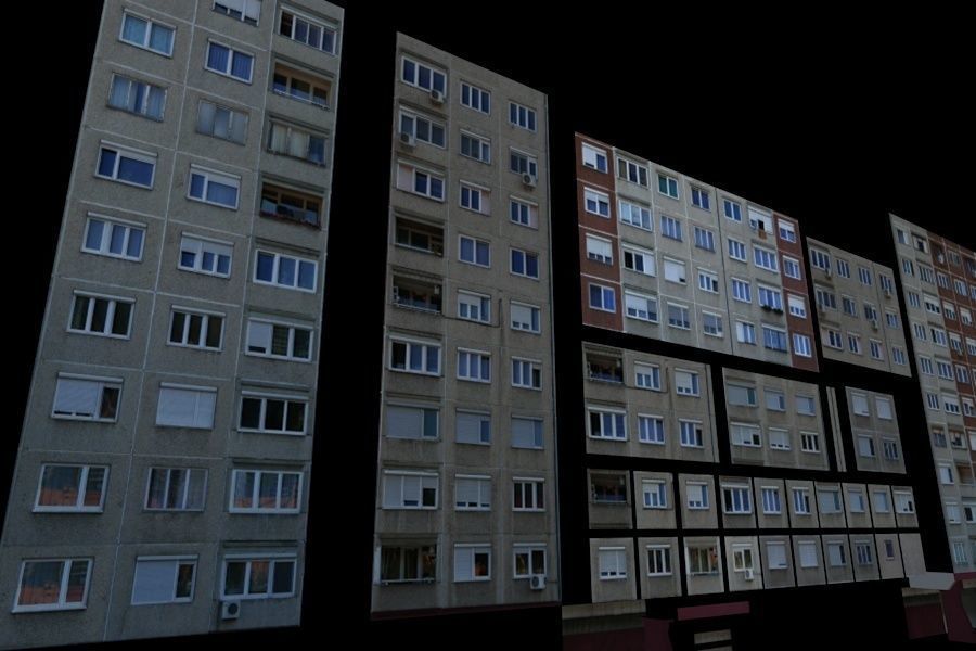 Panel Plattenbau Block Building Architectural Modular Set Low-poly 3D model_1