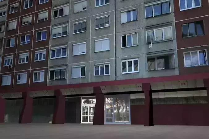 Panel Plattenbau Block Building Architectural Modular Set Low-poly 3D model