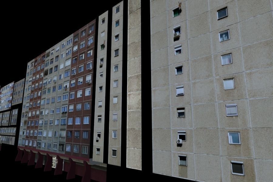 Panel Plattenbau Block Building Architectural Modular Set Low-poly 3D model_2