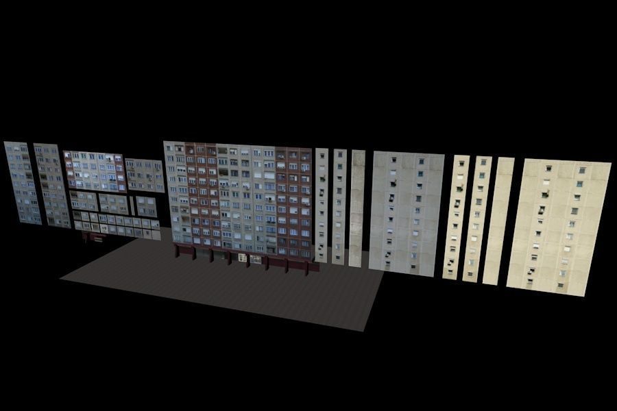 Panel Plattenbau Block Building Architectural Modular Set Low-poly 3D model_9