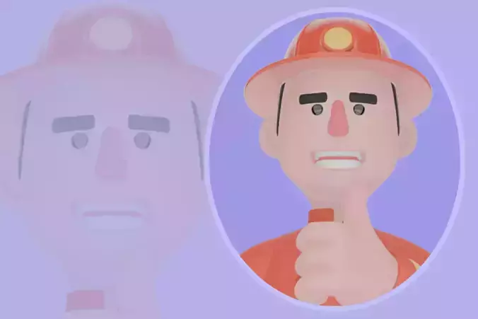 Stylized 3D Firefighter Character with Radio - Cartoon Fireman 