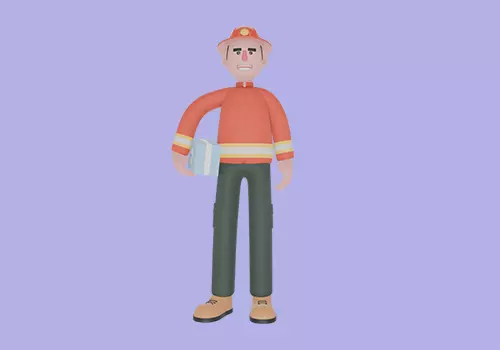 Stylized 3D Firefighter Character Holding Towels-Cartoon Fireman 3D model_2
